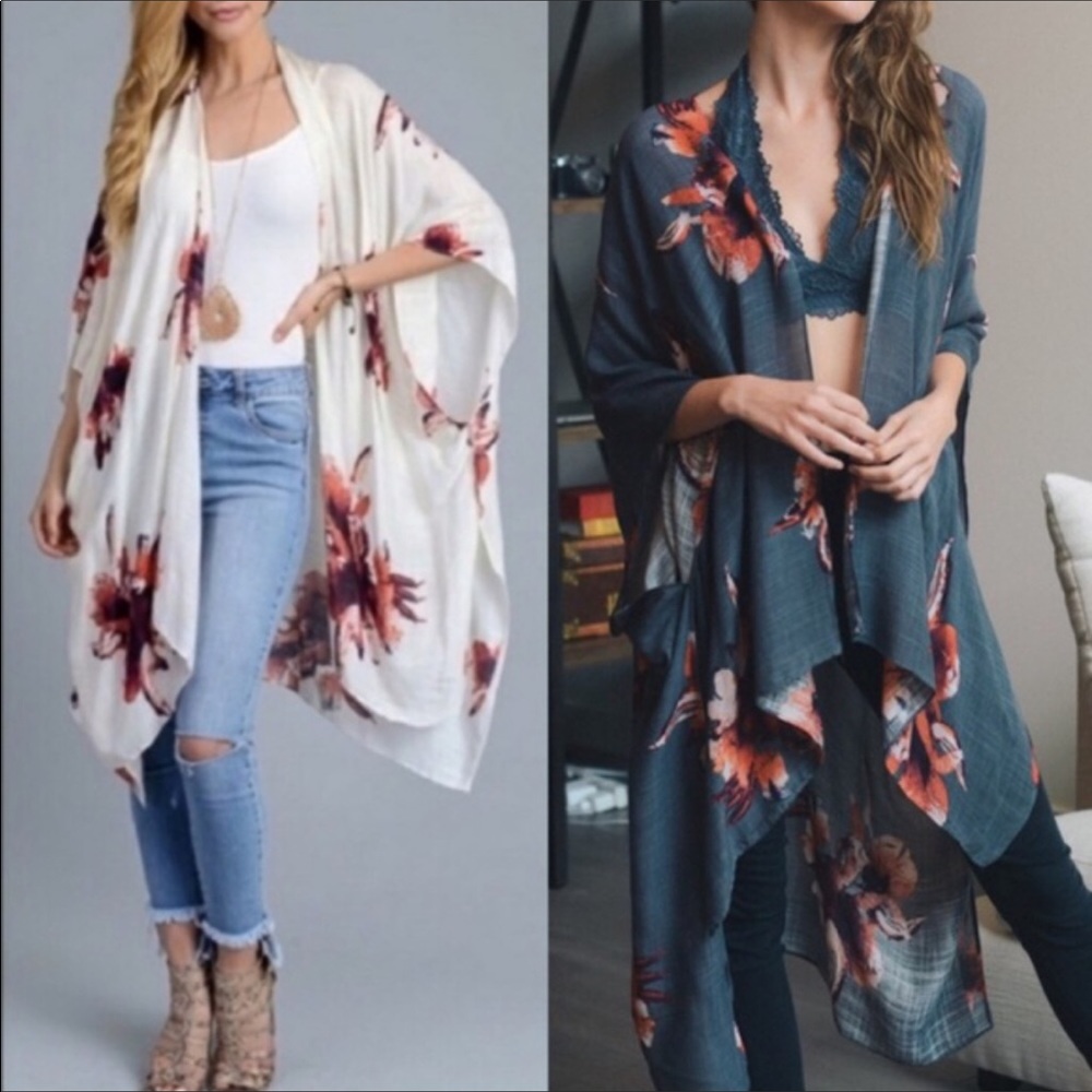 🌺Last one🌺Gray Floral Kimono - Picture 2 of 2